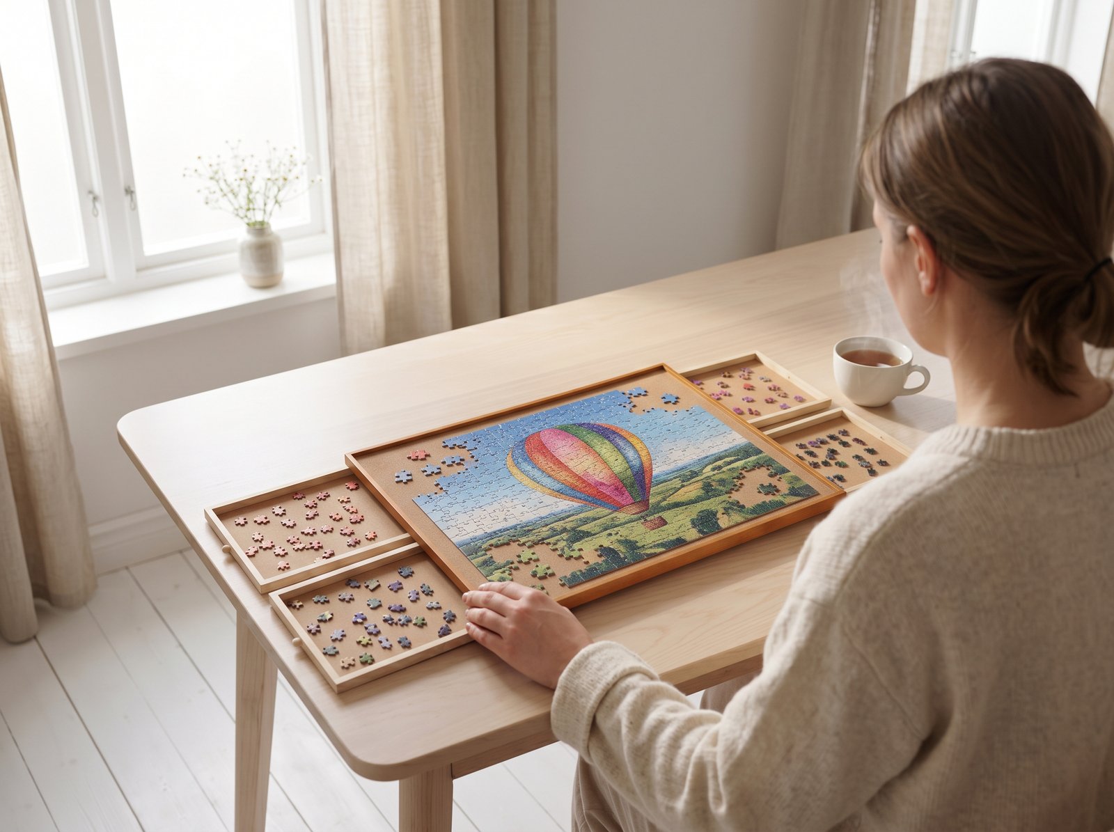 Frau nutzt das Puzzlebrett